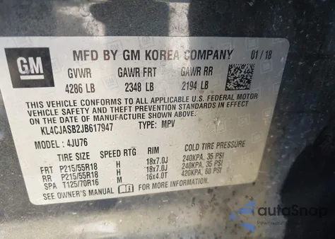 2018 Buick Encore Preferred from USA, damaged, VIN KL4CJASB2JB617947
